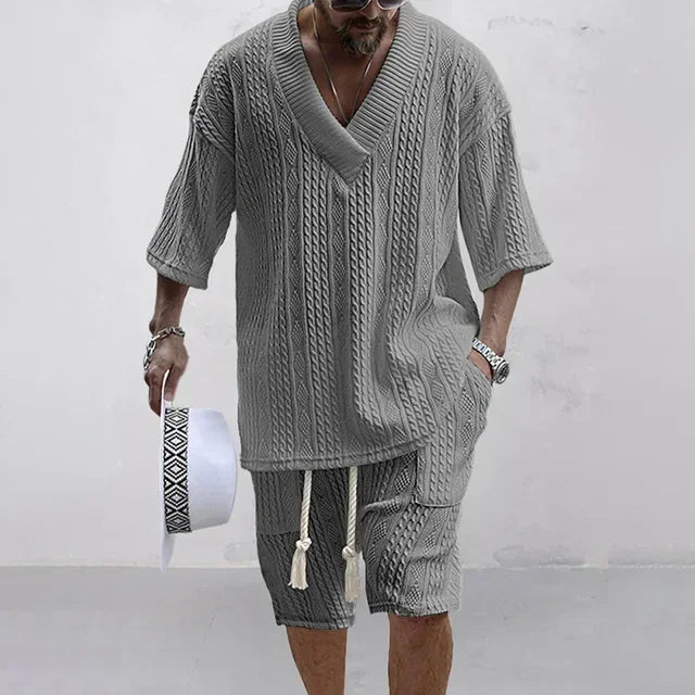 Ensemble homme en maille col V et short – CLEVI Paris