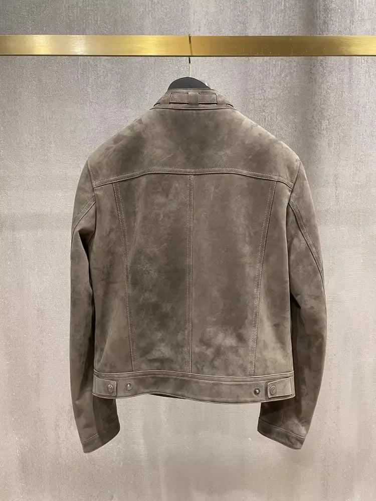 Veste homme en cuir à col montant zippée – CLEVI Paris