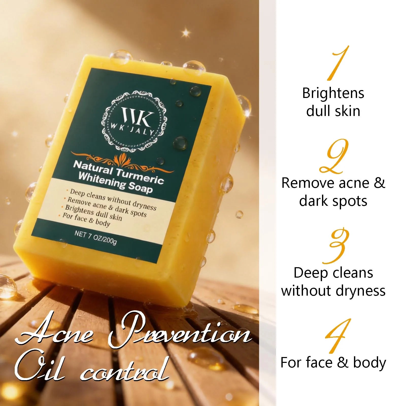 Savon Curcuma Éclaircissant WK'JALY – Anti-Acné, Anti-Taches & Acide Hyaluronique 200g – CLEVI Paris