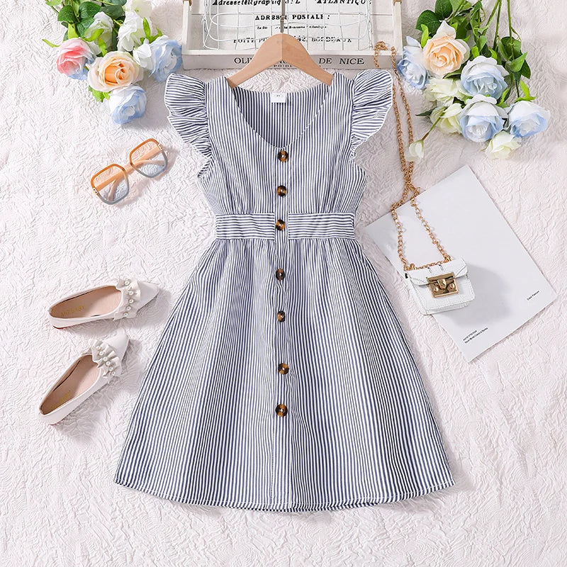 Robe fille sans manches à col V – CLEVI Paris