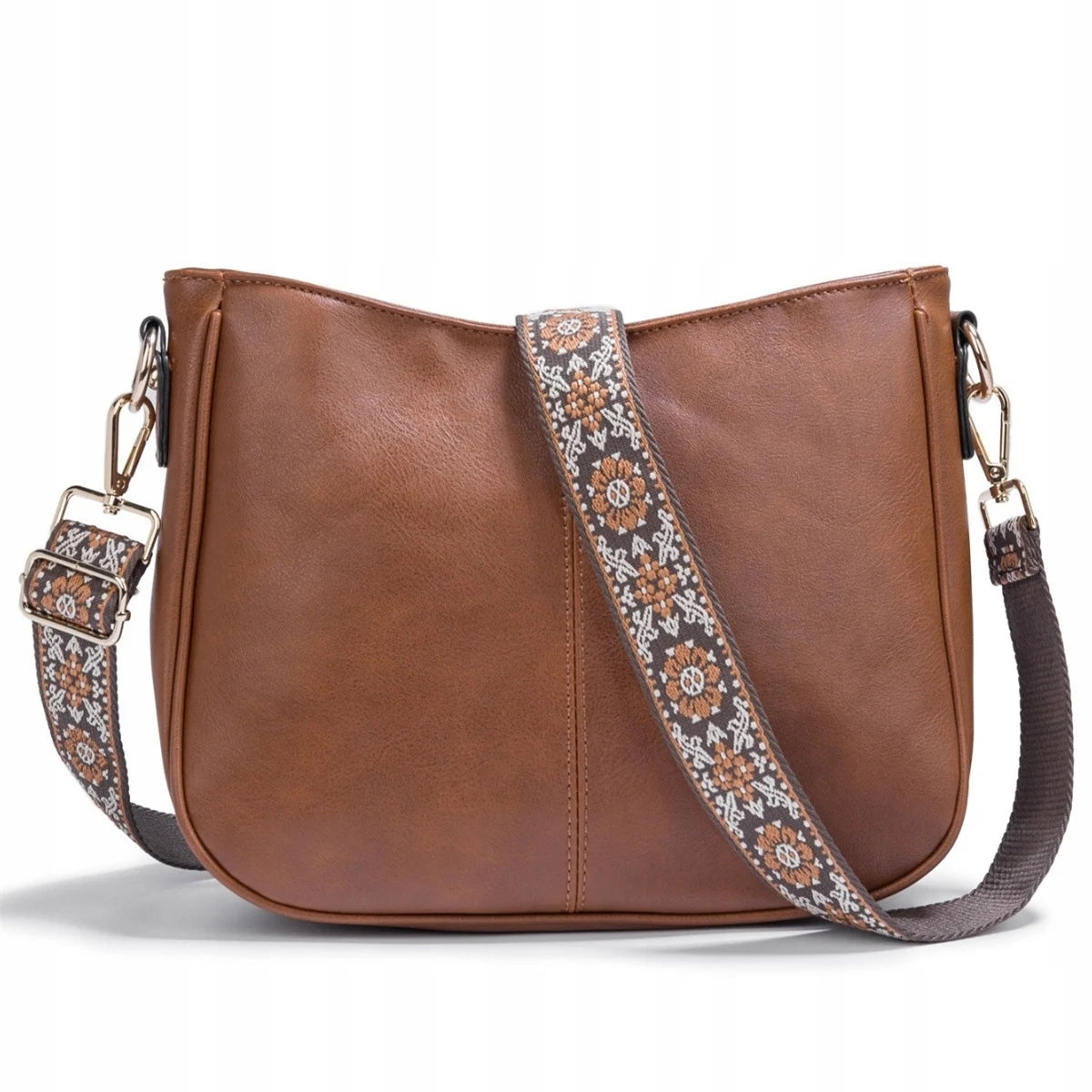 Sac à Main Femme Cuir Écologique Marron Quincaillerie Dorée Bandoulière Réglable – CLEVI Paris