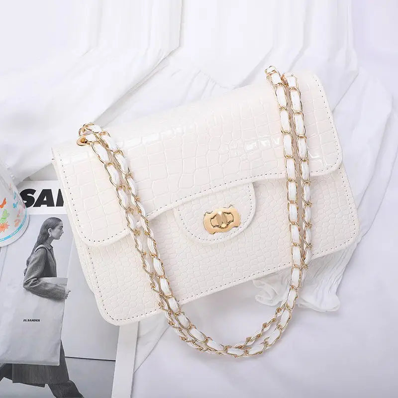 Sac Bandoulière Chaîne Motif Crocodile Vintage Femme 550g – CLEVI Paris