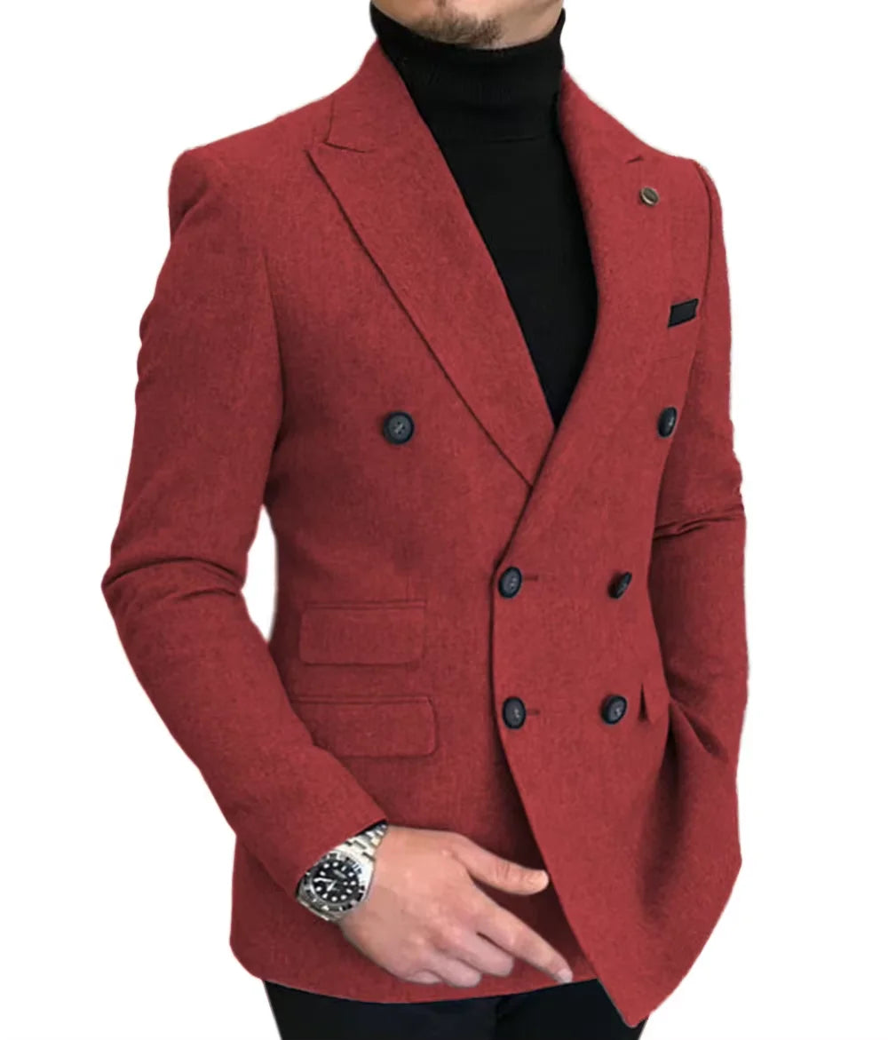 Blazer Croisé Homme en Laine Mélangée Style Tweed – CLEVI Paris
