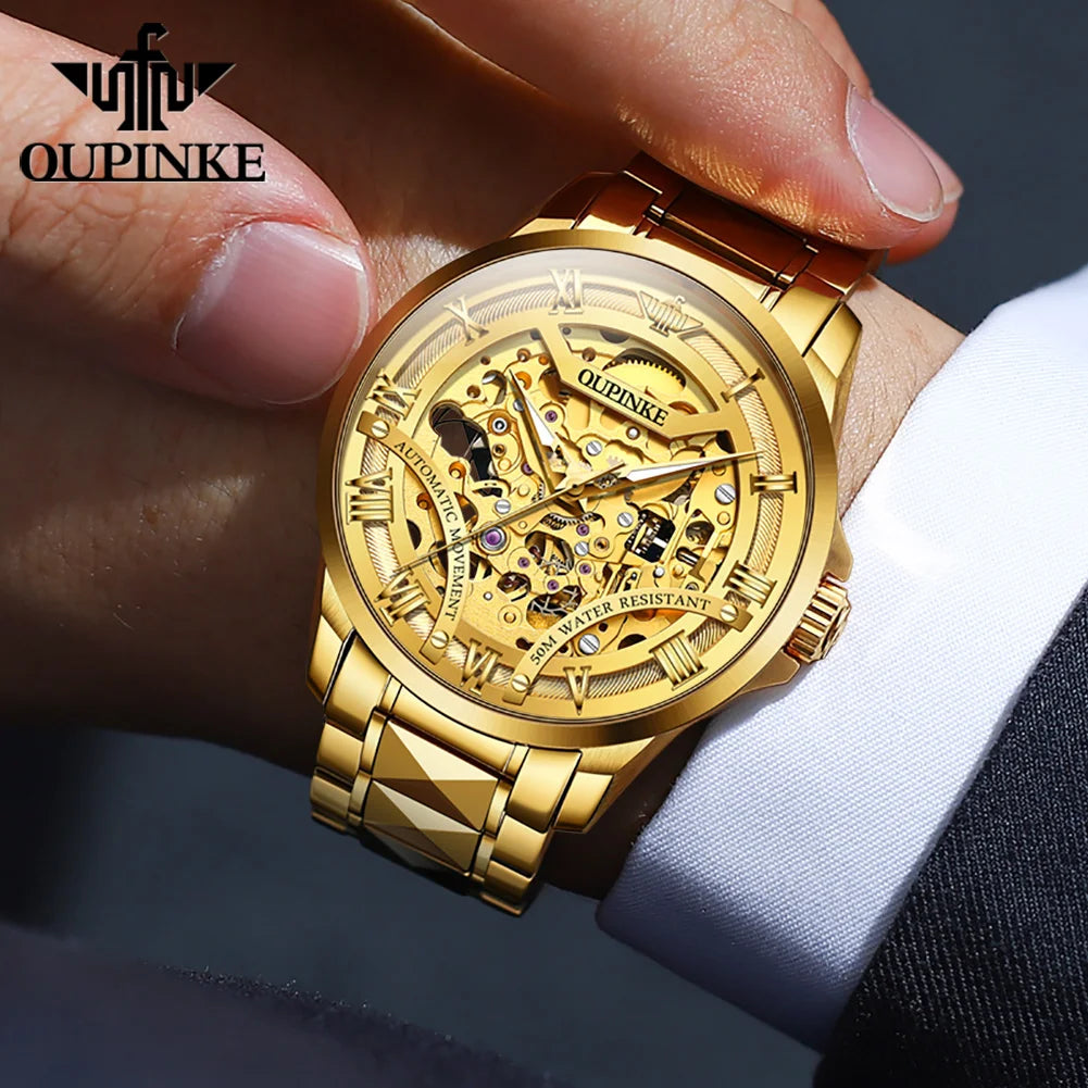 OUPINKE 3210 Montre Homme Automatique Squelette Saphir Chiffres Romains 5ATM – CLEVI Paris