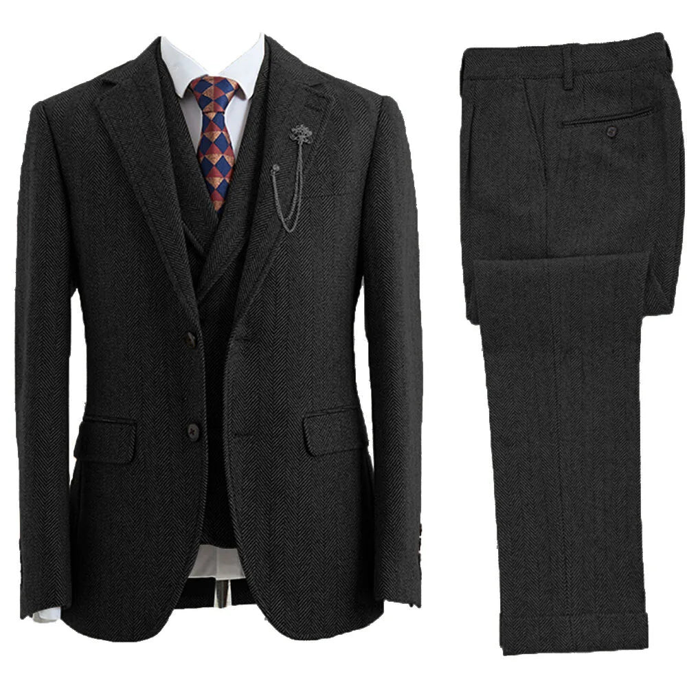Costume Homme 3 Pièces Tweed Blazer Gilet Pantalon – CLEVI Paris