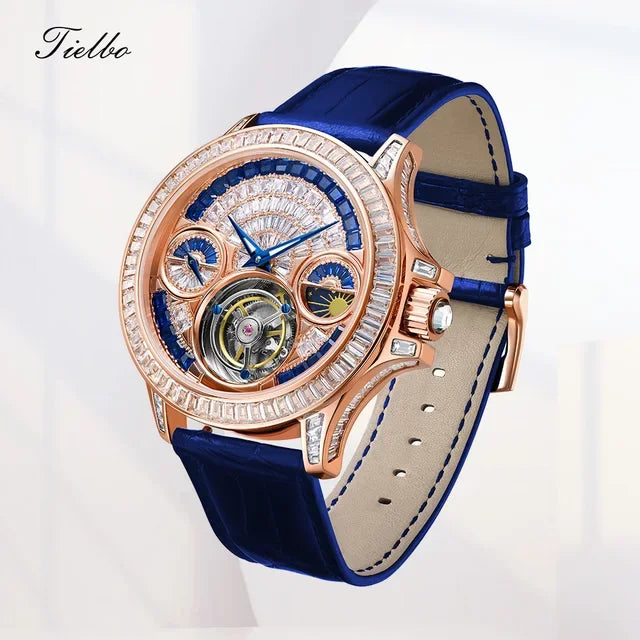 Montre Tourbillon Phase de Lune Cristaux Saphir Homme – CLEVI Paris
