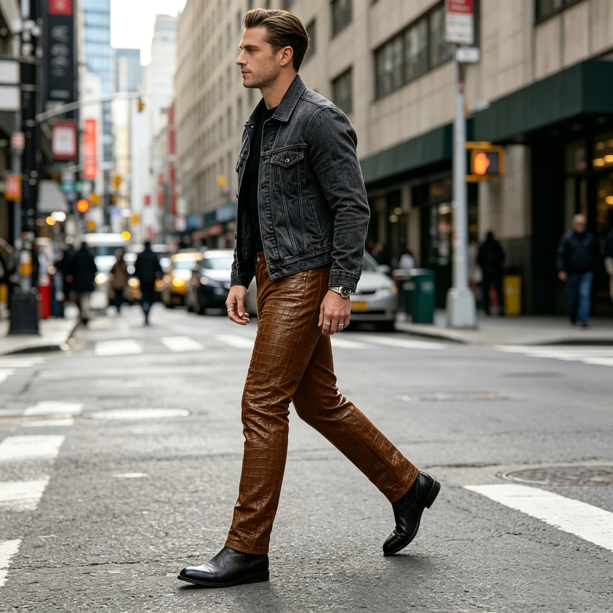 Pantalon effet cuir crocodile homme – CLEVI Paris