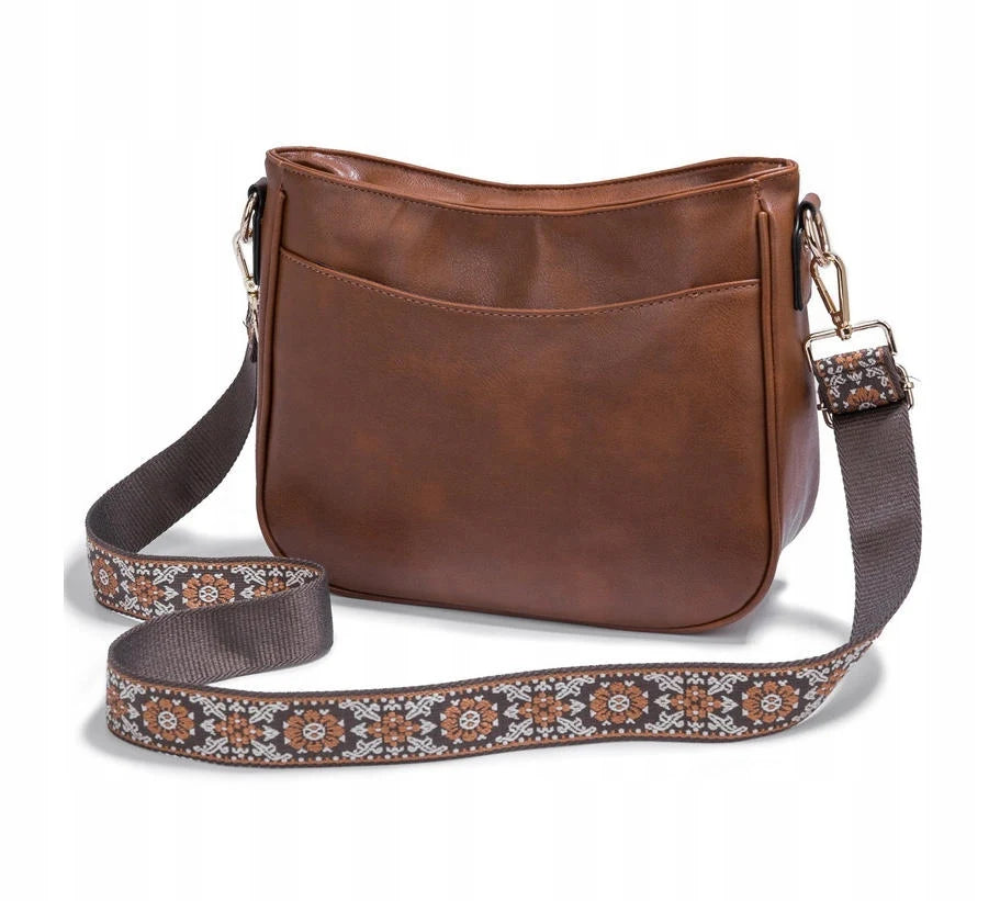 Sac à Main Femme Cuir Écologique Marron Quincaillerie Dorée Bandoulière Réglable – CLEVI Paris