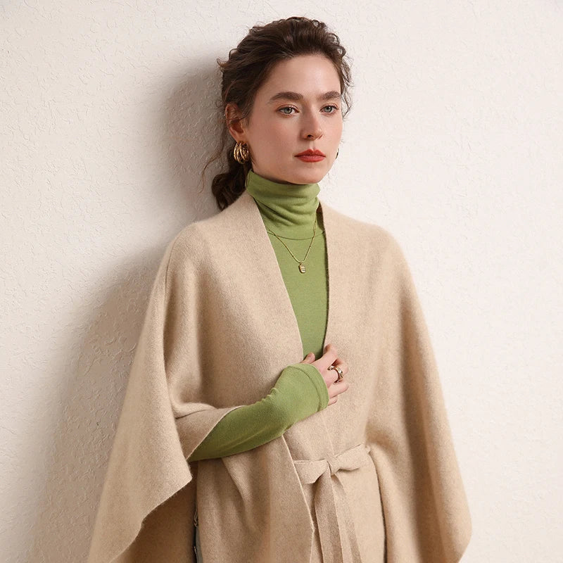 Cardigan cape femme en cachemire ceinturé – CLEVI Paris