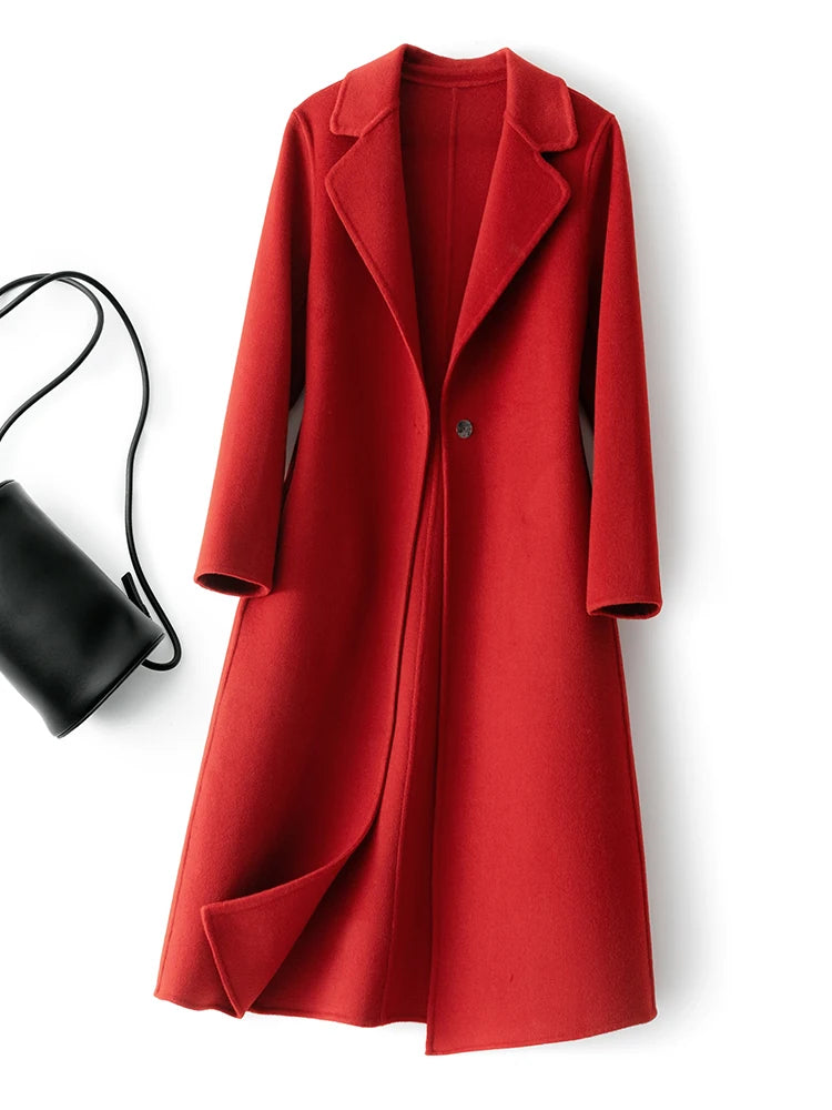 Manteau long femme en laine à un bouton – CLEVI Paris