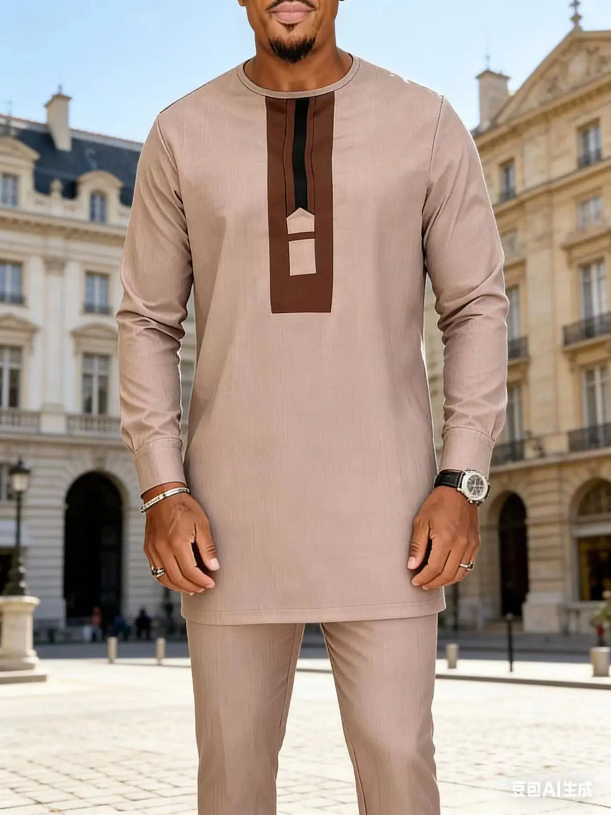 Ensemble Kaftan Africain Homme 2 Pièces – Costume Brodé Manches Longues – CLEVI Paris