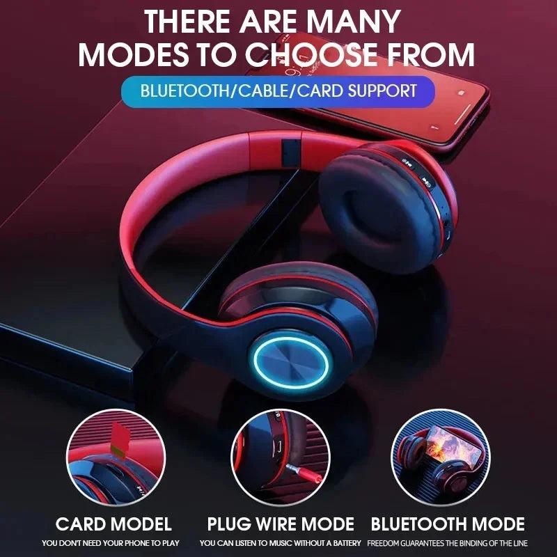 Casque Bluetooth Pliable LED RGB FM & Carte TF – CLEVI Paris