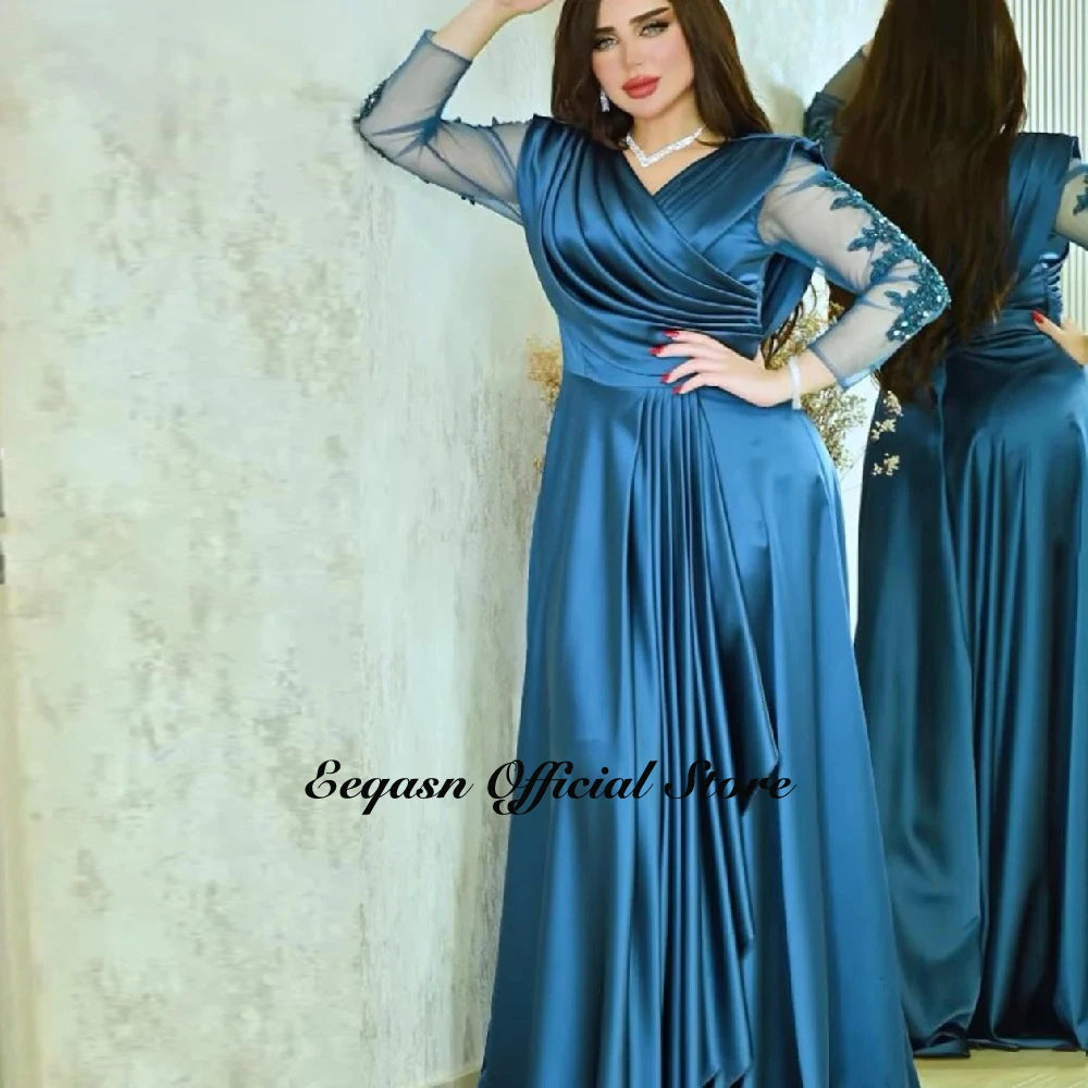 Robe de soirée col en V manches longues – CLEVI Paris