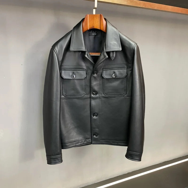 Veste homme en cuir à poches poitrine – CLEVI Paris