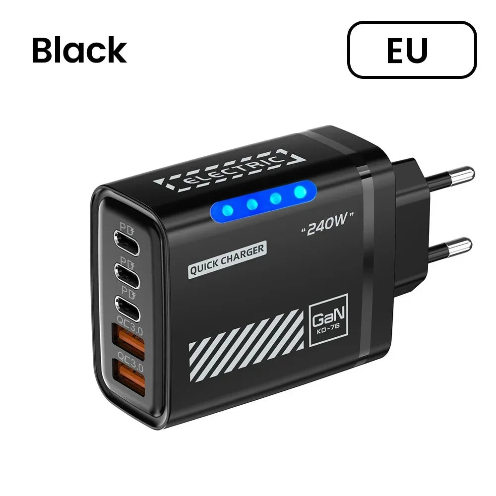Chargeur GaN 5-en-1 USB-C 120W Quick Charge 3.0 EU US UK – CLEVI Paris
