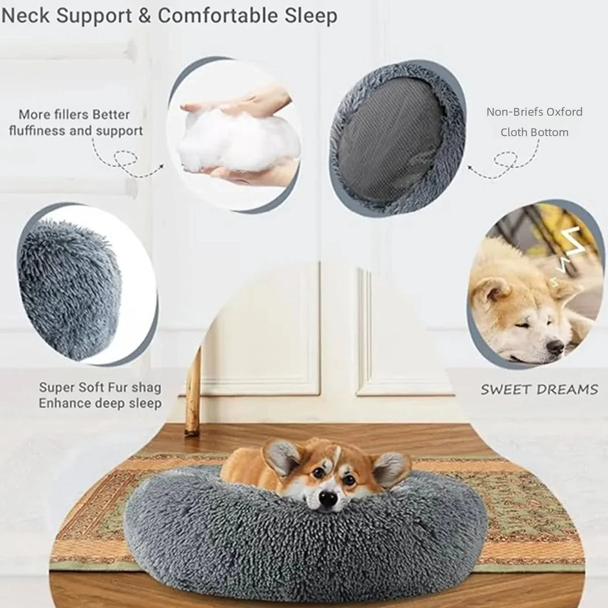 Panier rond chien et chat en peluche 40–90 cm – CLEVI Paris