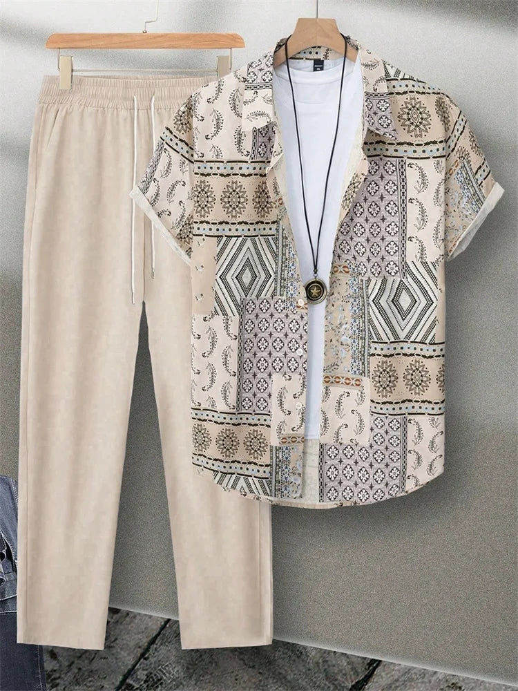 Ensemble 2 Pièces Homme Chemise + Pantalon Imprimé 3D Rayures Streetwear S-2XL – CLEVI Paris