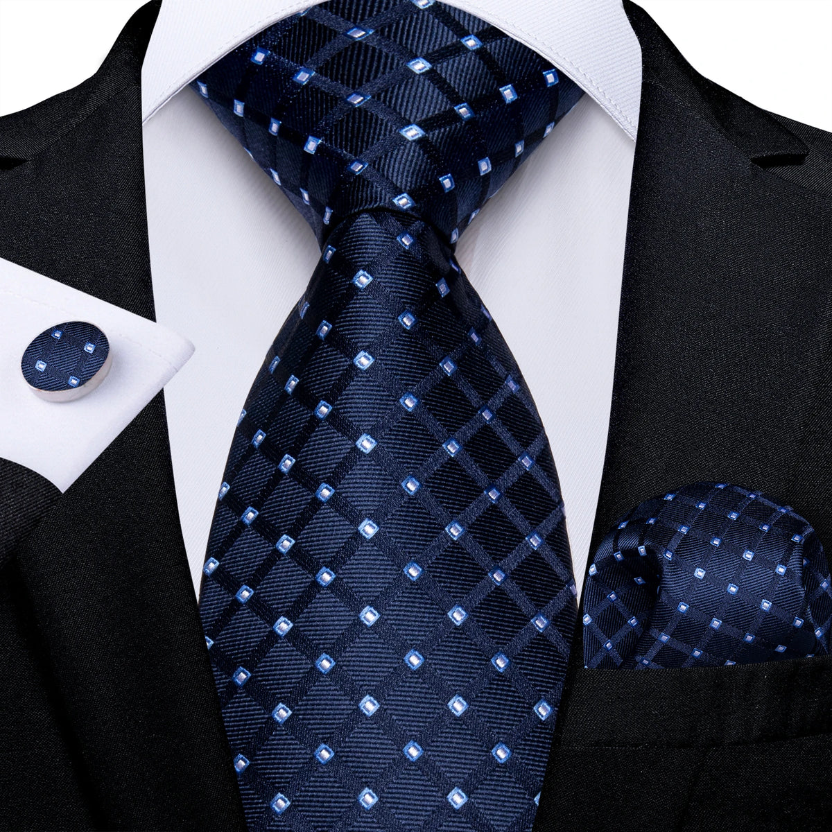 Coffret cravate homme carreaux, pochette et boutons – CLEVI Paris