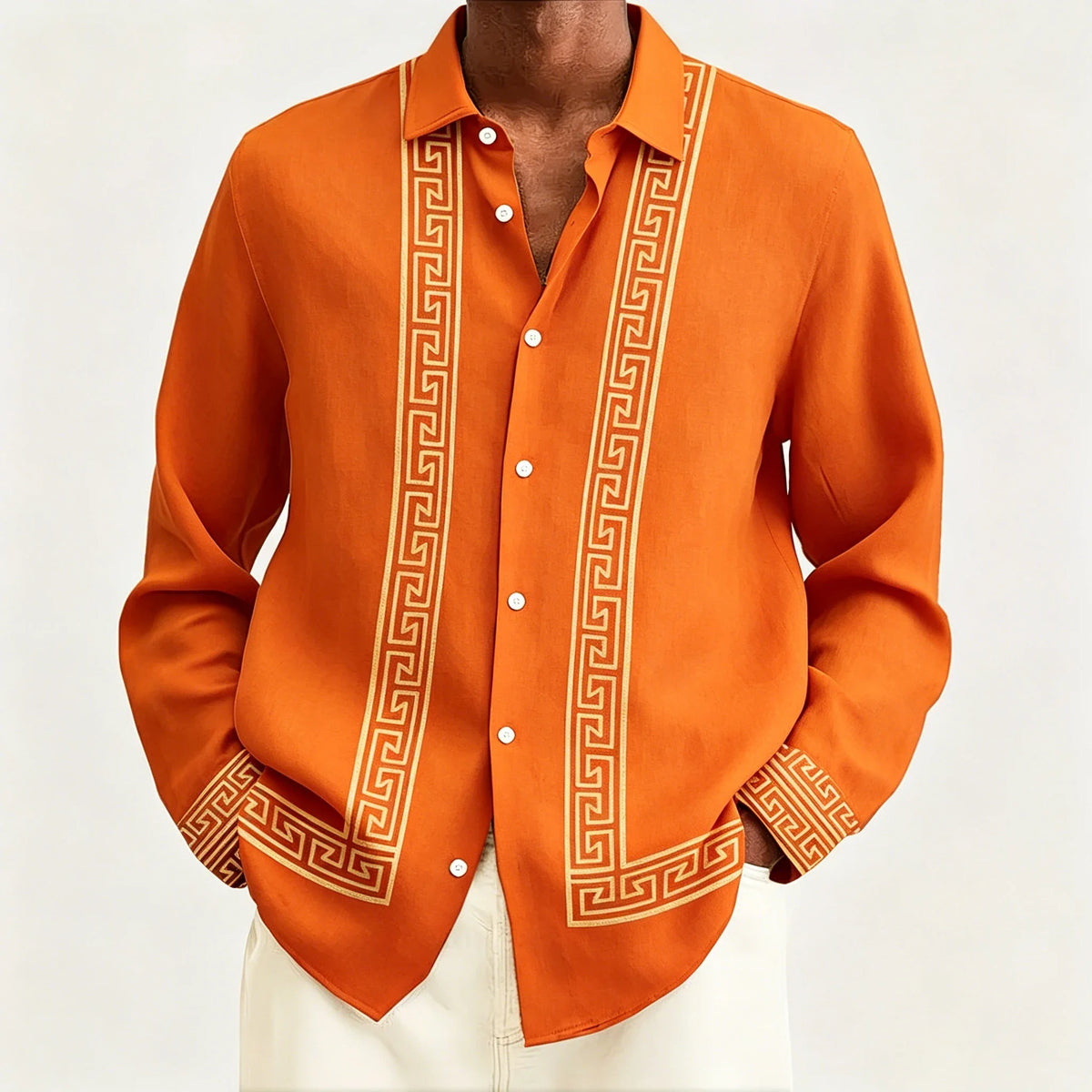 Chemise Homme Manches Longues Imprimée Rétro Col Rabattu – CLEVI Paris