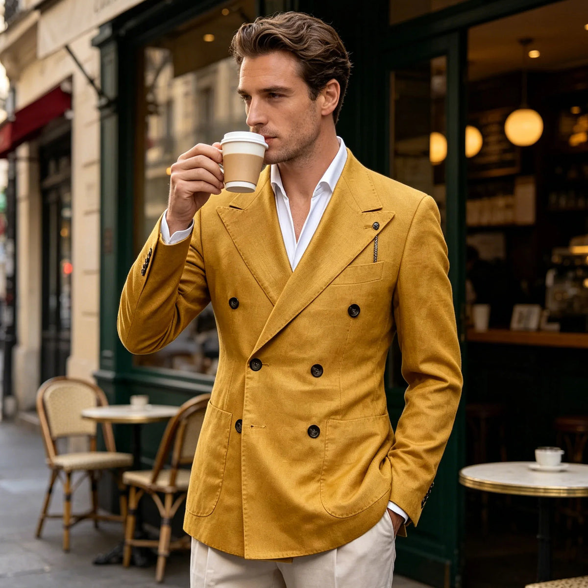 Blazer croisé lin et coton homme – CLEVI Paris