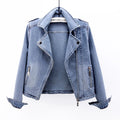 Veste biker en jean femme à col revers – CLEVI Paris