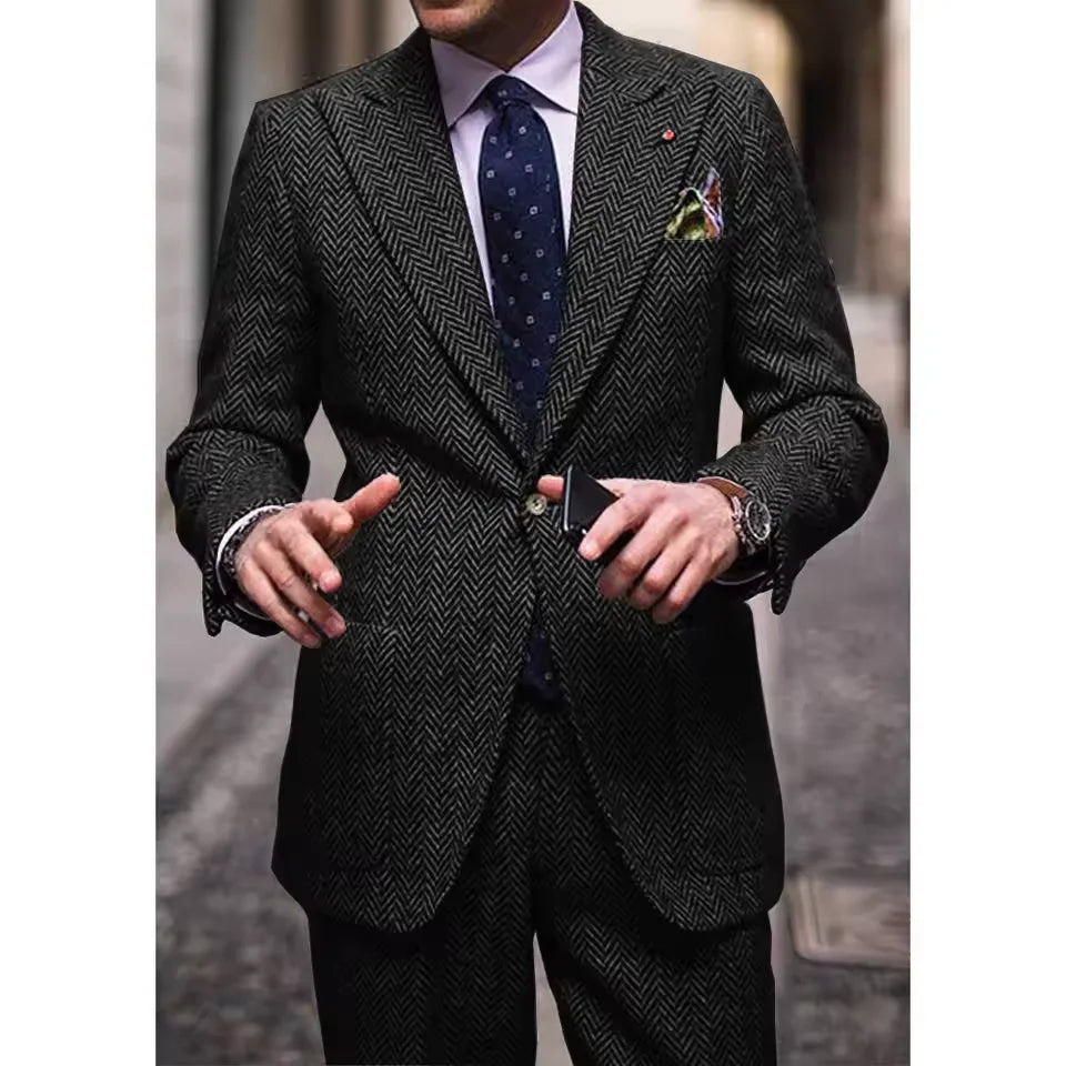 Costume 2 Pièces Homme à Chevrons Coupe Cintrée – CLEVI Paris