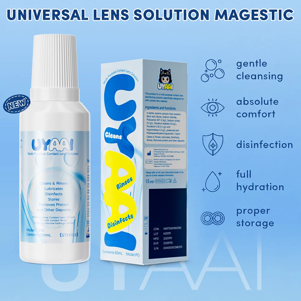 Solution d’Entretien pour Lentilles de Contact UYAAI 60ml | Nettoyante & Hydratante | Certifiée CE – CLEVI Paris