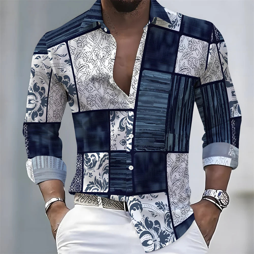Chemise Homme Color Block à Manches Longues – CLEVI Paris
