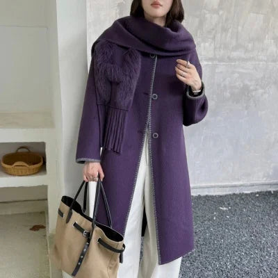 Manteau long en laine à col écharpe femme – CLEVI Paris