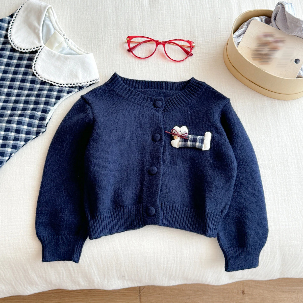 Ensemble fille bleu pull et robe à carreaux – CLEVI Paris