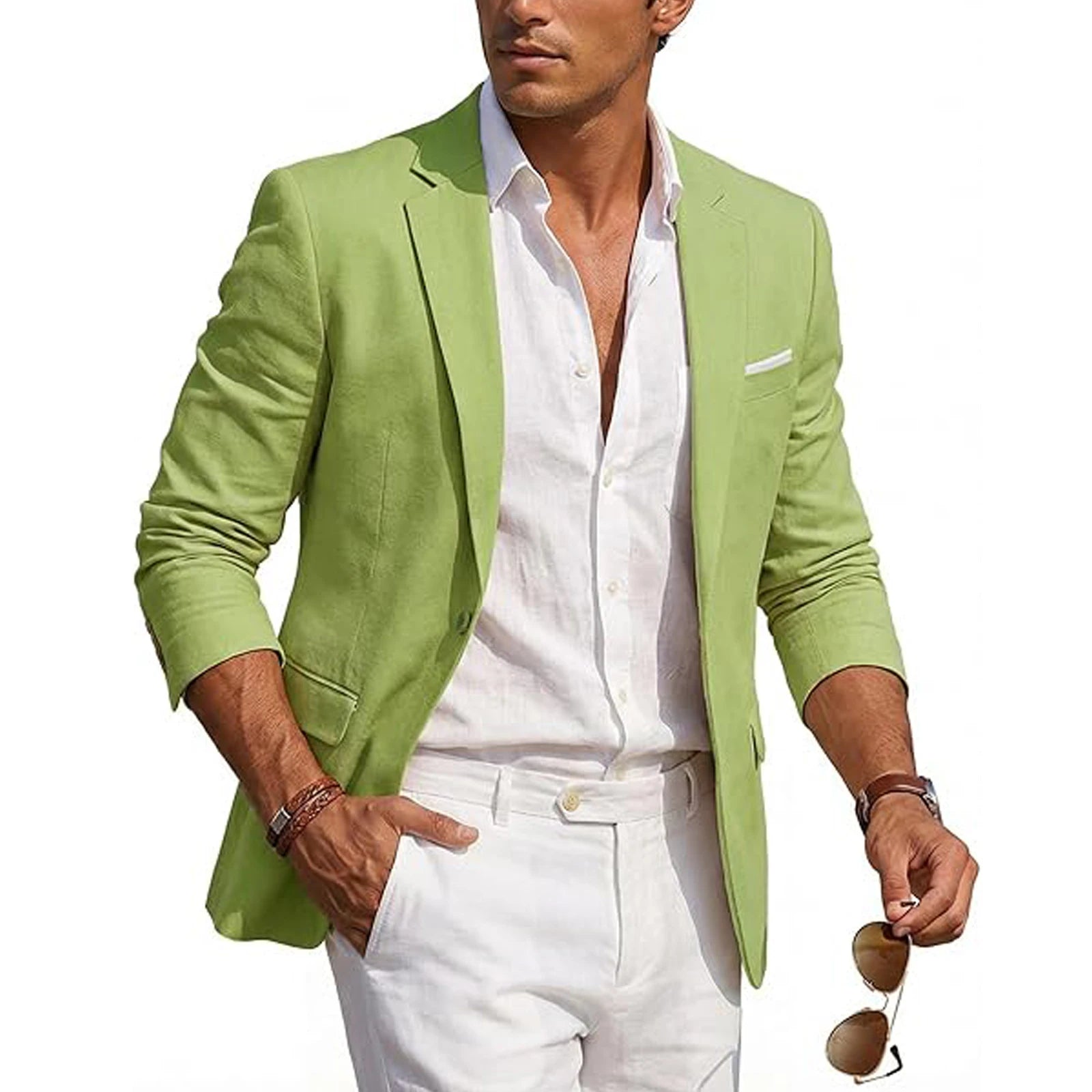 Blazer Homme Casual Lin Slim Fit Léger Un Bouton Mariage Plage – CLEVI Paris