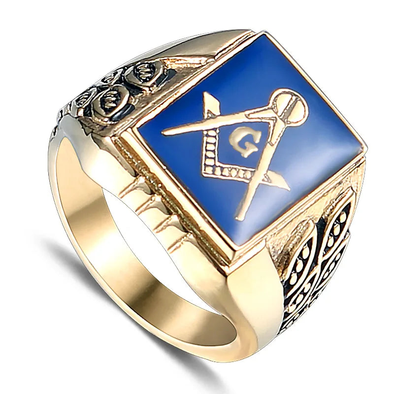 Bague Maçonnique Homme Bleue en Acier Inoxydable – CLEVI Paris
