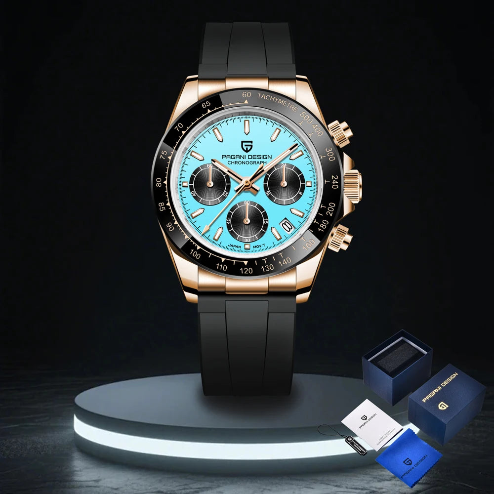 Montre Homme Pagani Design PD-1664 Chronographe Quartz VK63 Saphir Étanche 10 Bars Or Bleu – CLEVI Paris