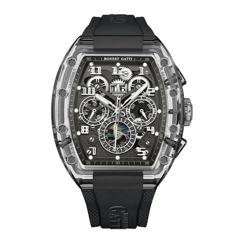 BONEST GATTI BG6006 Montre Homme Automatique Squelette Saphir 360° Lumineux – CLEVI Paris
