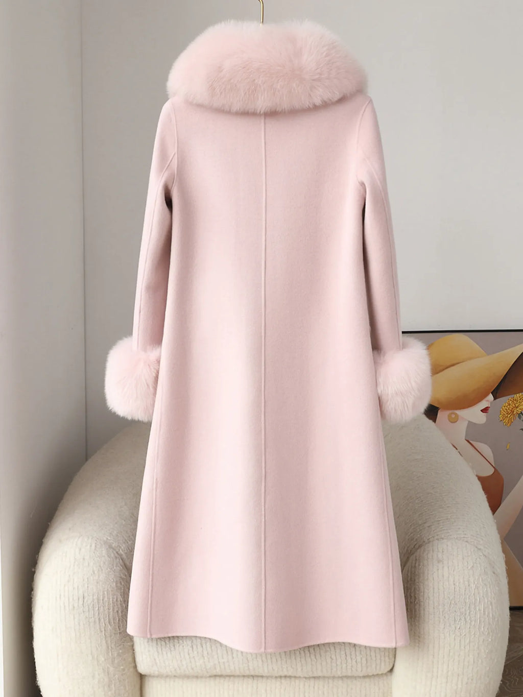 Manteau long femme en laine à col duveteux – CLEVI Paris