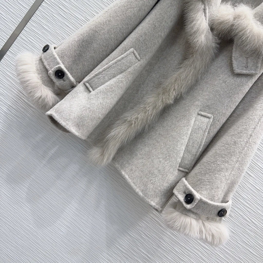 Manteau femme laine et cachemire à col renard – CLEVI Paris