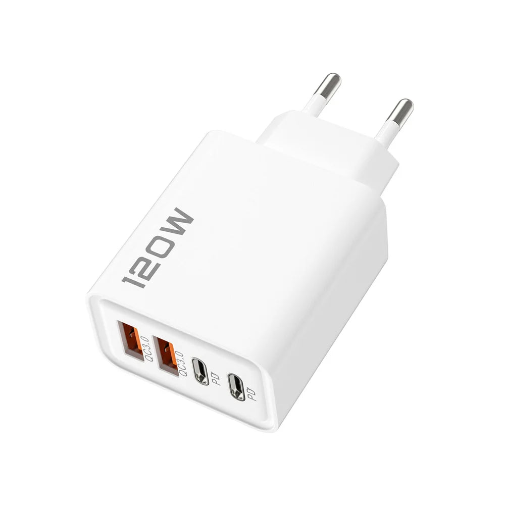 Chargeur Mural 4 Ports USB-C 120W + Câble 10A Prise EU US UK – CLEVI Paris