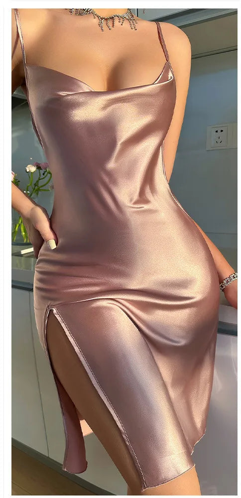 Nuisette Satin Soie Dos Nu Bretelles Femme Robe de Nuit Confortable Été Uni Col V S-XL – CLEVI Paris