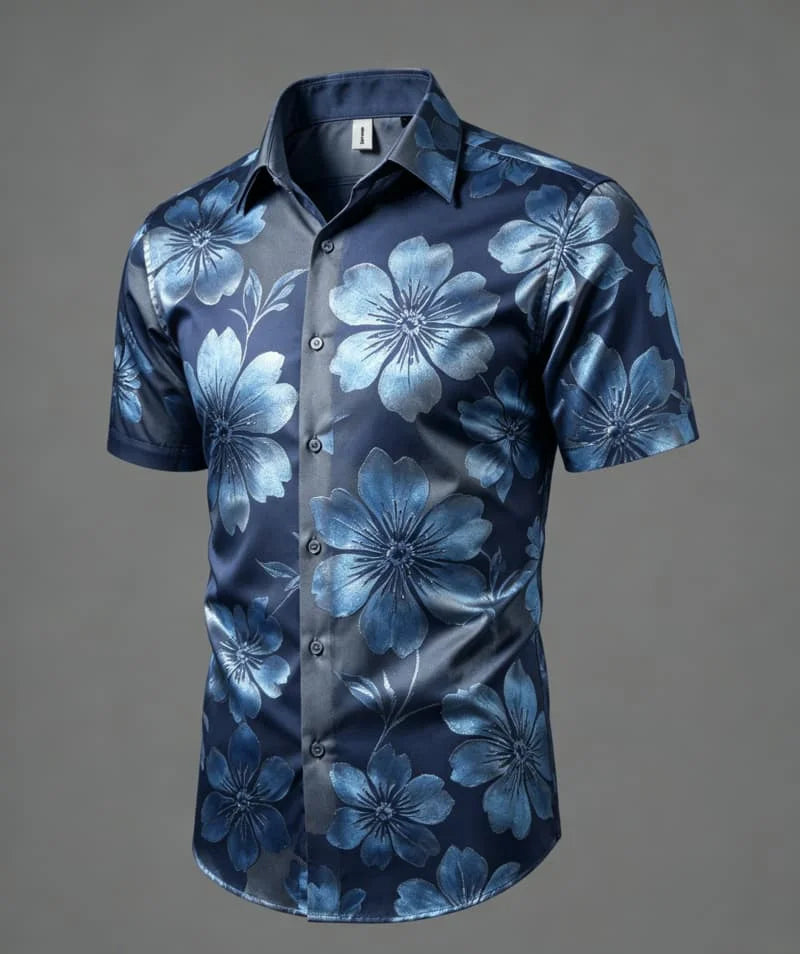 Chemise Homme Florale Métallisée à Manches Courtes – CLEVI Paris