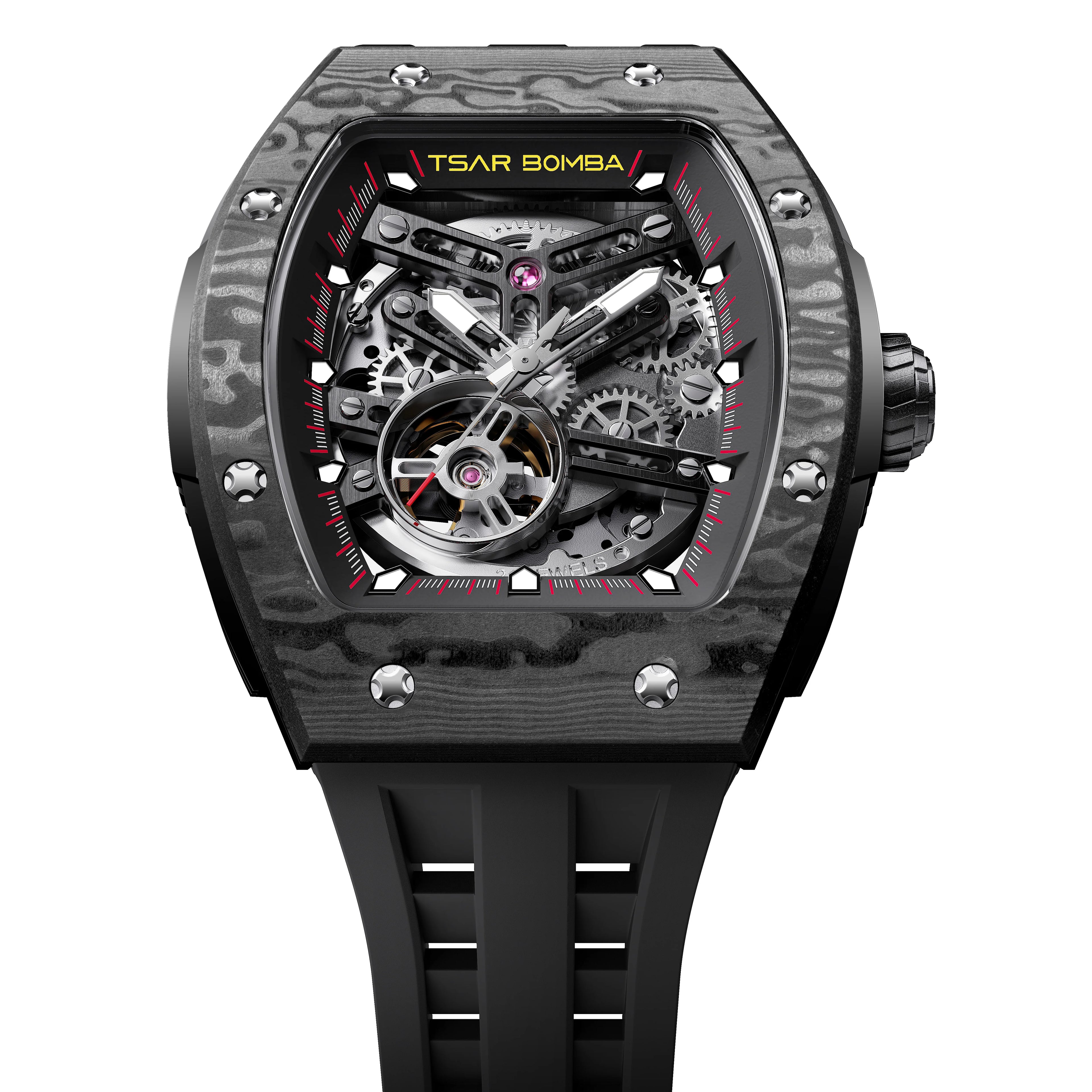 Montre Homme Automatique Squelette Tonneau Fibre de Carbone Tsar Bomba TB8228CF – CLEVI Paris
