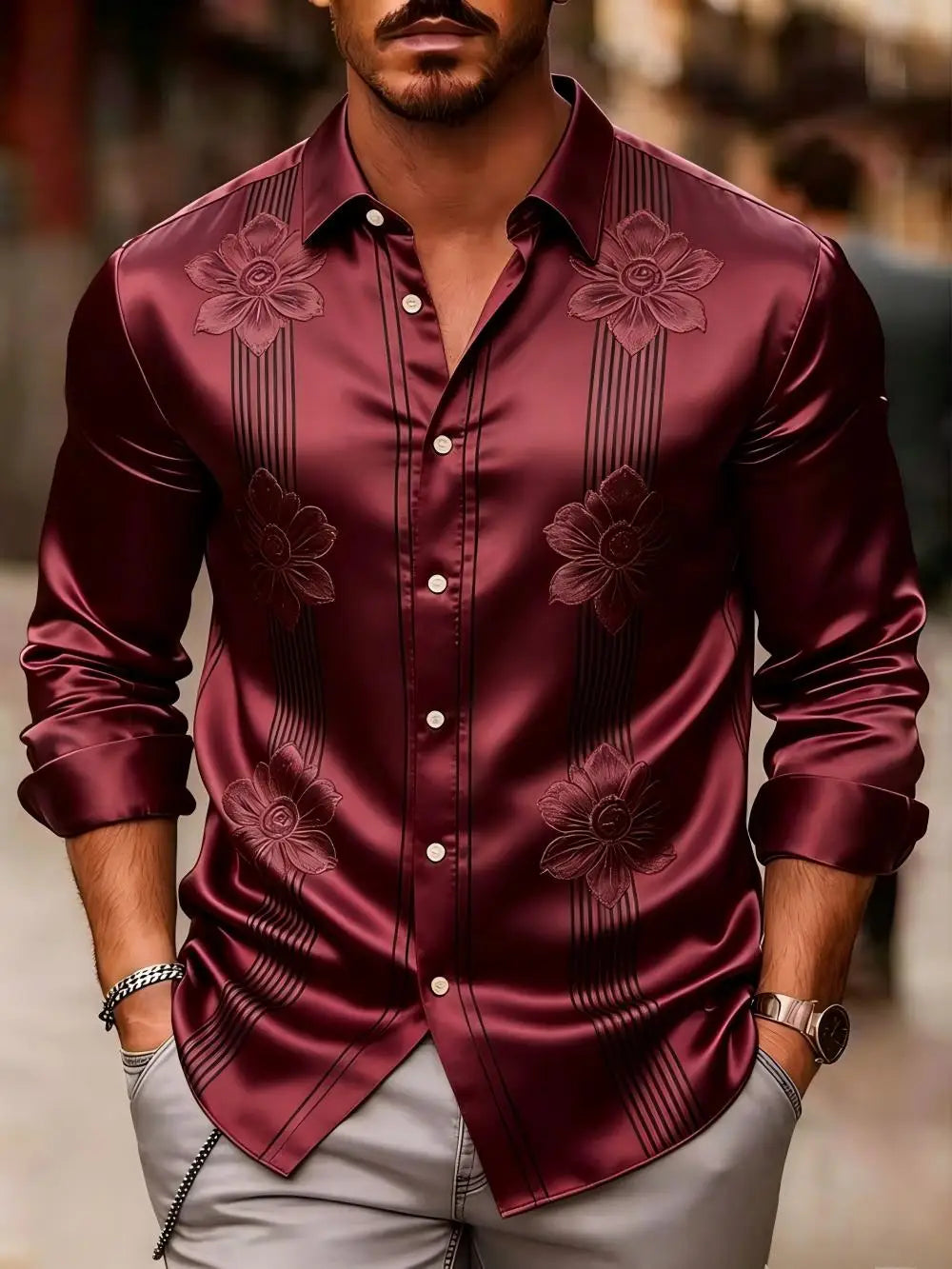 Chemise homme en satin à motifs imprimés – CLEVI Paris