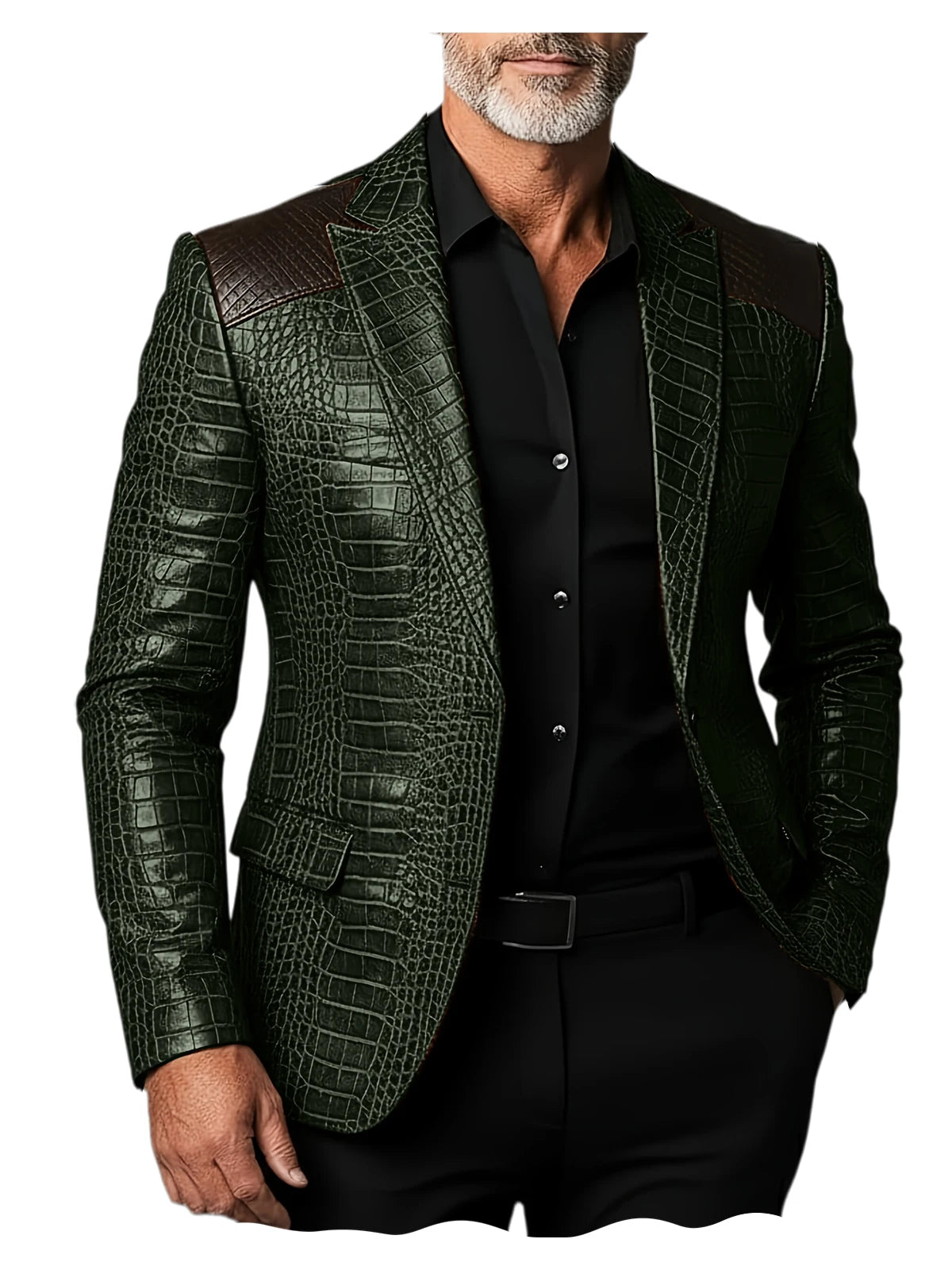 Veste homme en cuir PU crocodile patchwork – CLEVI Paris