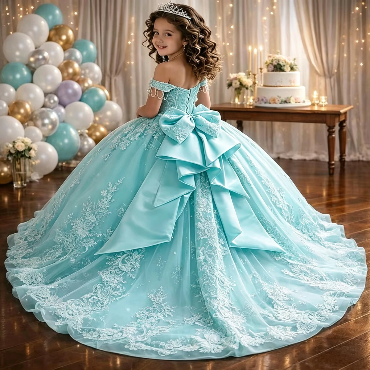 Robe de cérémonie fille en tulle à traîne – CLEVI Paris