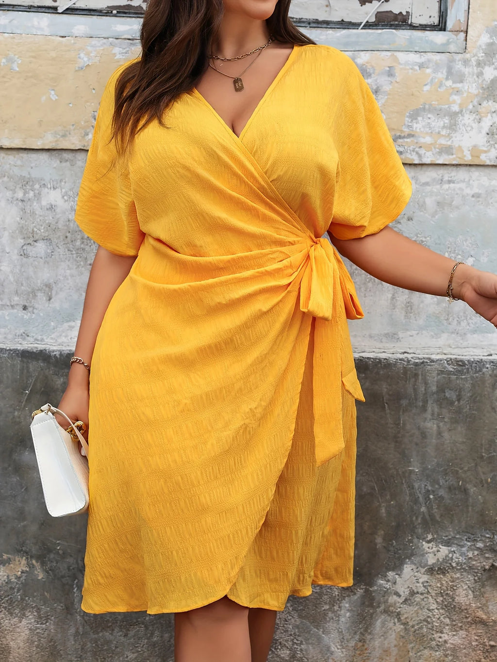 Robe Femme Grande Taille Col V Lacets Style Portefeuille Casual Vacances – CLEVI Paris