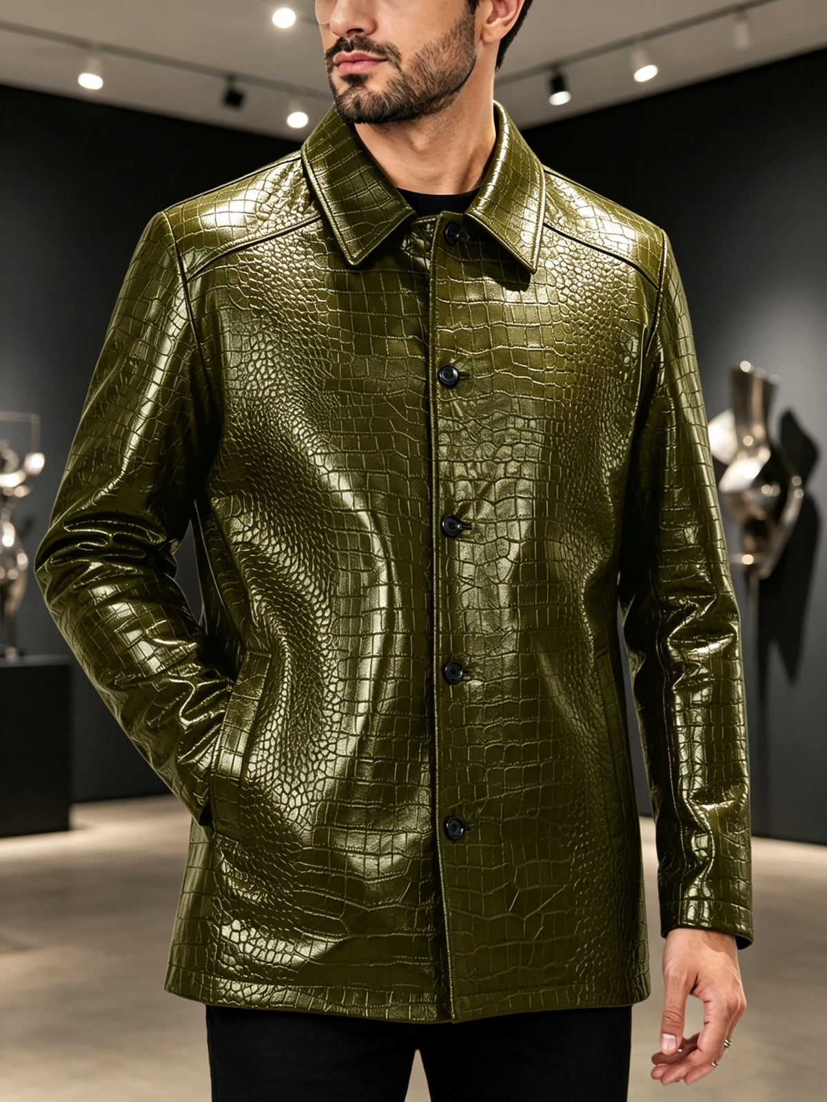 Blazer homme simili cuir motif crocodile – CLEVI Paris