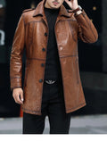 Manteau homme en cuir boutonné style rétro – CLEVI Paris