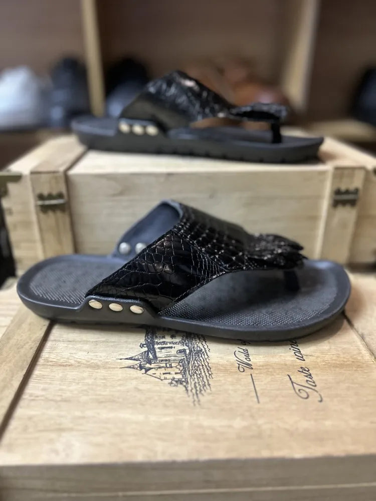 Tongs homme en cuir véritable à bout ouvert – CLEVI Paris