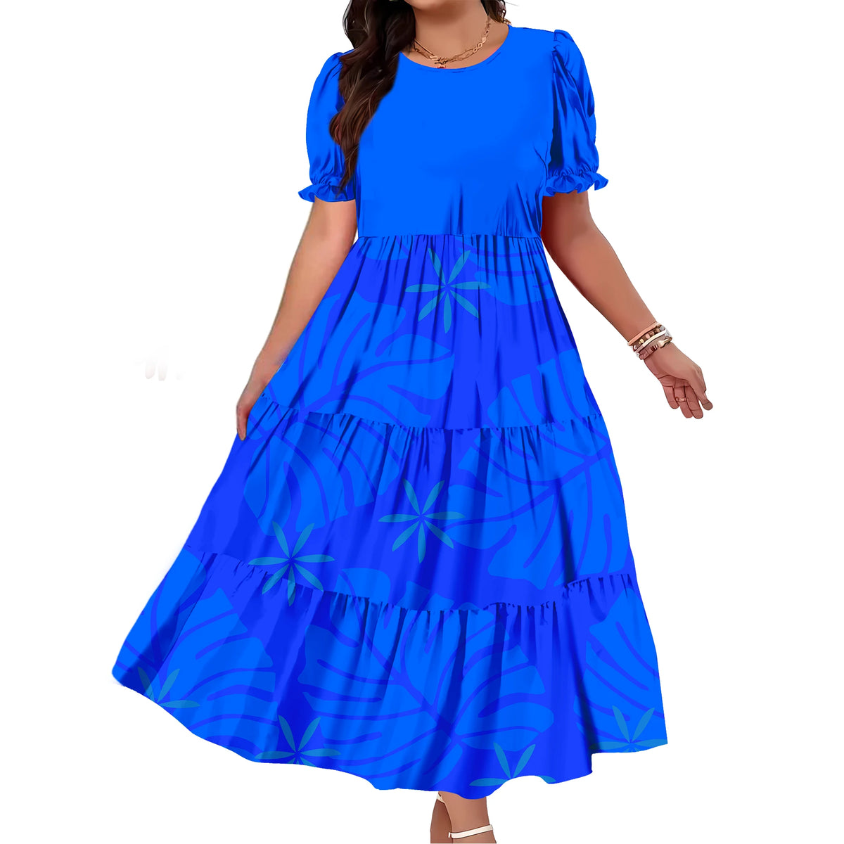 Robe Femme Longue Imprimé Polynésien Manches Bouffantes Ample Élégante – CLEVI Paris