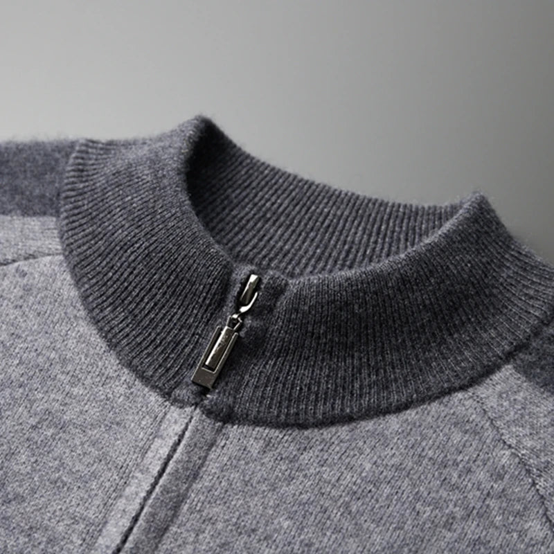 Ensemble 2 Pièces Homme 100% Cachemire MVLYFLRT – Cardigan Col Montant Zippé + Pantalon Slim Bicolore – 3 Coloris – CLEVI Paris