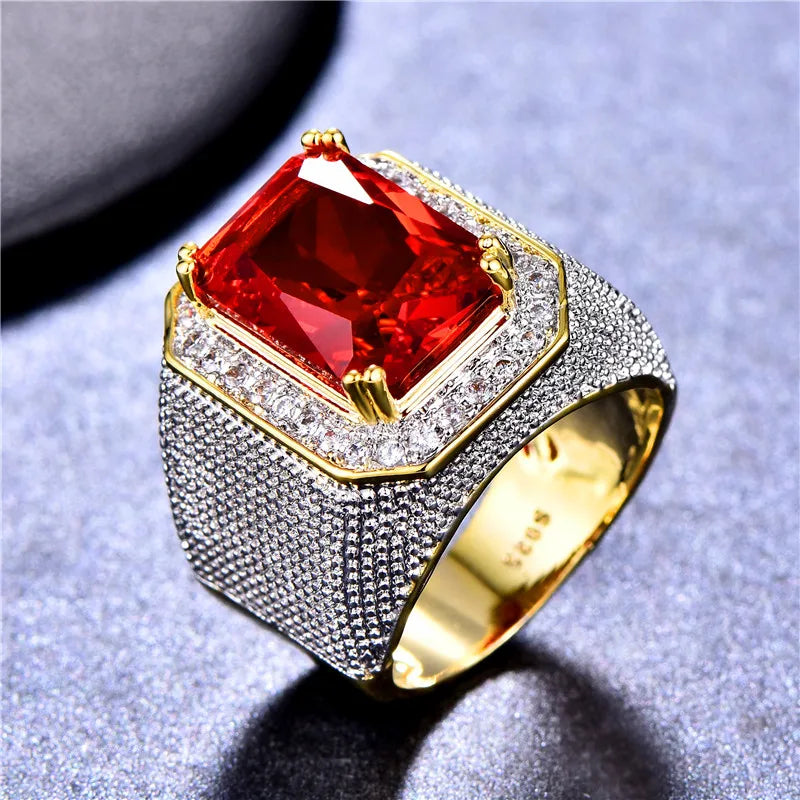 Bague Unisexe Zircon Rouge Motif Géométrique – CLEVI Paris